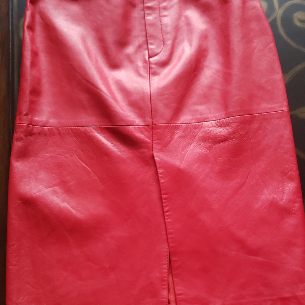 Leather midi skirt